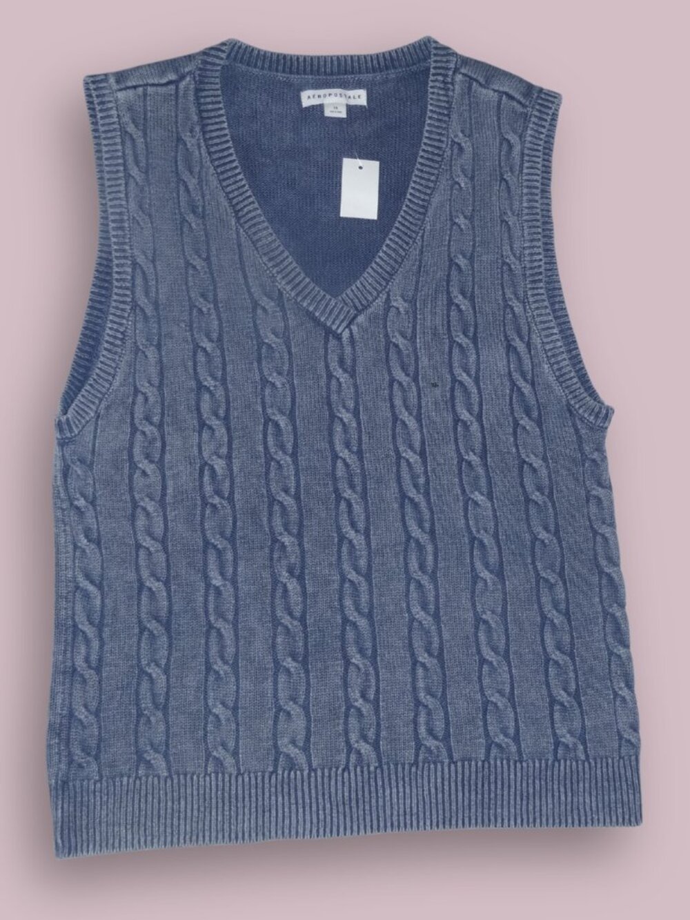 Aeropostale Oversized Blue Grey Cable Knit Sweater Vest - NEW with tags